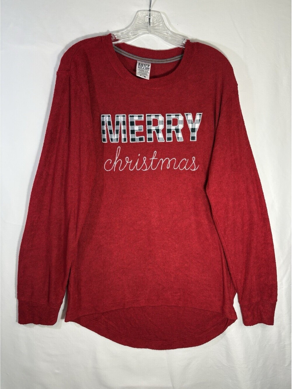 Royce Brand XL Merry Christmas Terry Cloth Pullover Red Buffalo Plaid Holiday